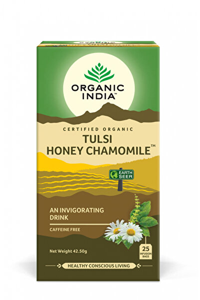 Organic India Tulsi Honey Chamomile Tea, Invigorating Adaptogen Blend, 25 sac...