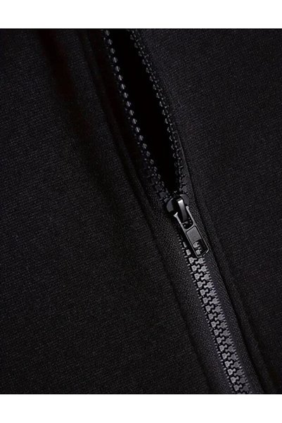 AZIZI TEKSTIL Cardigan negru unisex cu glugă și fermoar
