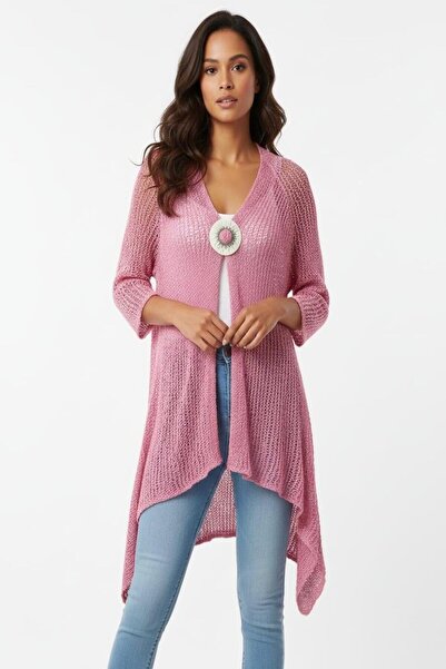 Cockatoo Buckle Detailed Laser Openwork Knitwear Cardigan, Suitable for Size ...