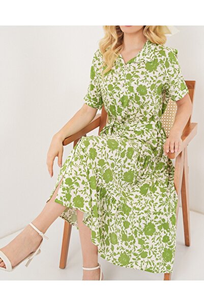 Modamorfo Women's Short Sleeve Patterned Dress 2560 - E.Green