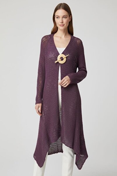 Cockatoo Buckle Detailed Laser Openwork Knitwear Cardigan, Suitable for Size ...