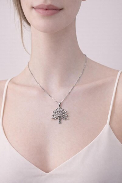 bluecatbijouterie MİNİMAL TAŞLI HAYAT AĞACI KOLYE