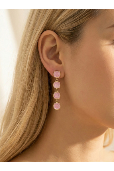 Candy Nuveria Gül Sükûneti Serisi - Pembe Mineli Altın Kaplama Sallantılı Kar...