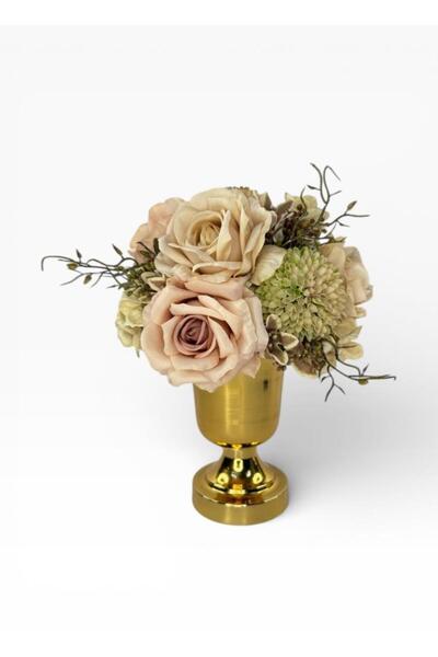 Nettenevime Artificial Flower Arrangement Pink Ecru Rose and Chrysanthemum Go...