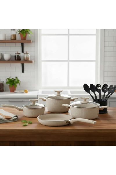 Cady One 13-piece aluminum and granite cookware set with non-stick surface an...