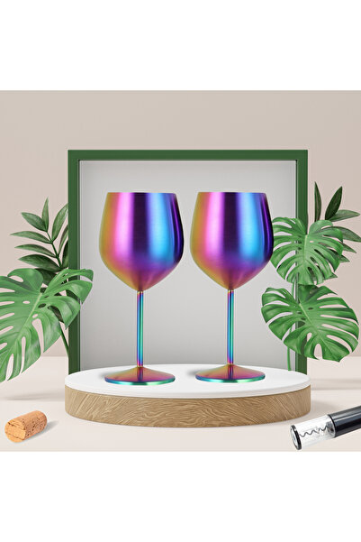BIUPSER Set of 2 Wine Glasses, Multicolor, Stainless Steel Wine Glasses, 530 ...