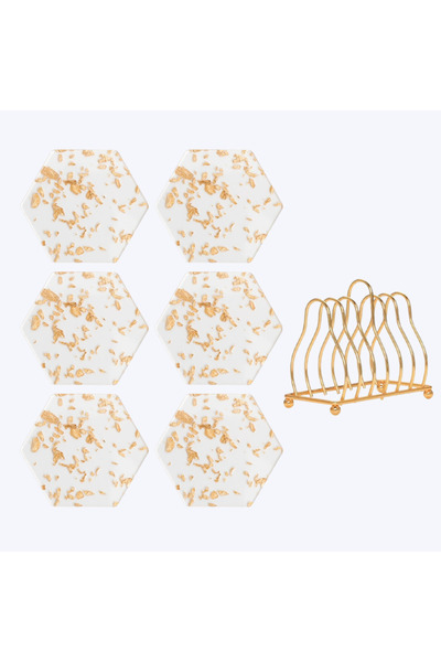 BIUPSER Set of Drink Holders, 6 pcs, Transparent Pattern with Gold Particles,...