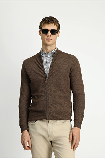 Kiğılı Half Turtleneck Patterned Zippered Wool Cashmere Blend Knitted Cardigan