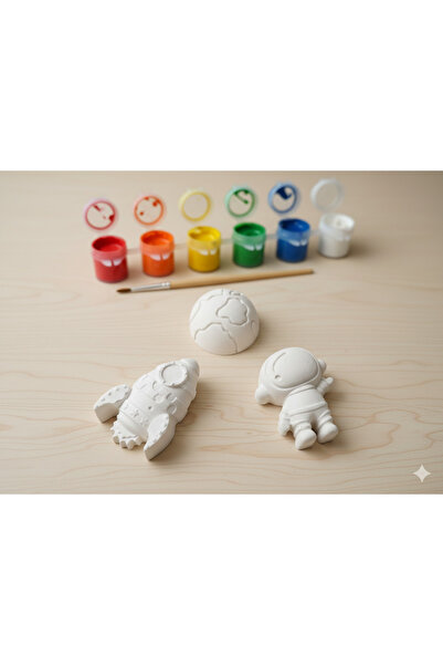 dudugift Taş Tozu Boyama Seti- Uzay Macerası - 3'lü Set + 6 Ana Renk Boya+Fırça