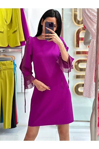 Swass Truvakar Sleeve Detailed Plum Mini Dress