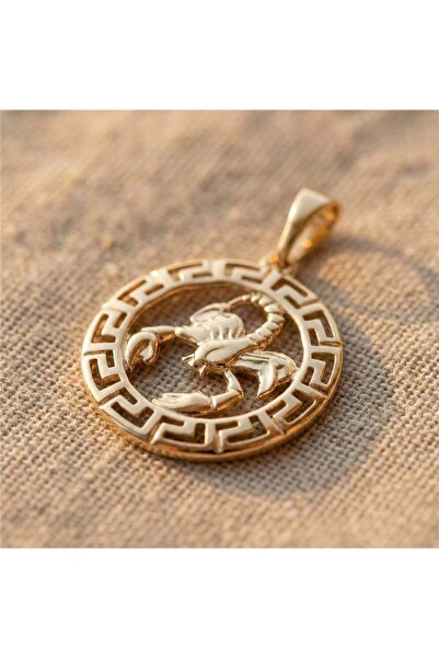 Zeino Akrep Burcu Antik Desenli Kolye Ucu - 14k Altın Rengi Kaplama, 2,5 cm çap