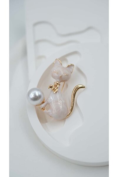 Jerie İnci Detay Mineli Kedi Broş