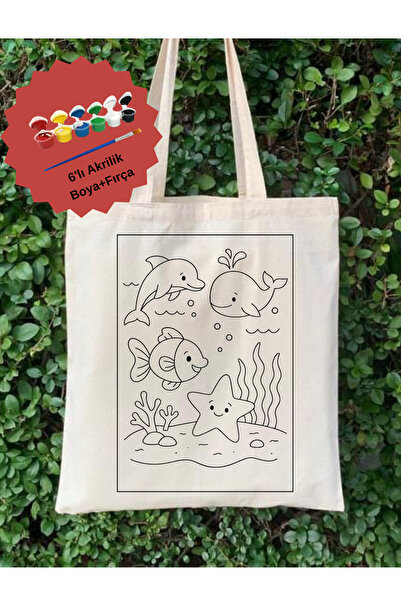 Cemira Deniz Temalı Balık Çocuk Etkinlik Boyama Çanta Seti – Akrilik Boya + F...