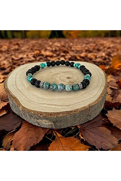 Ezera Men's Lava Stone and American Turquoise Bracelet