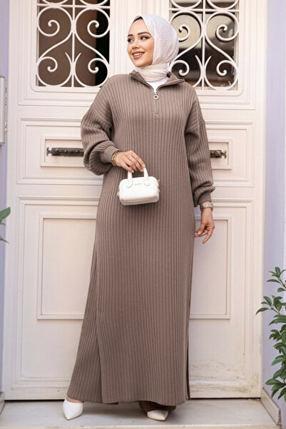 N.S NEVA STYLE Ribbed Mink Knitwear Hijab Double Set 17207V