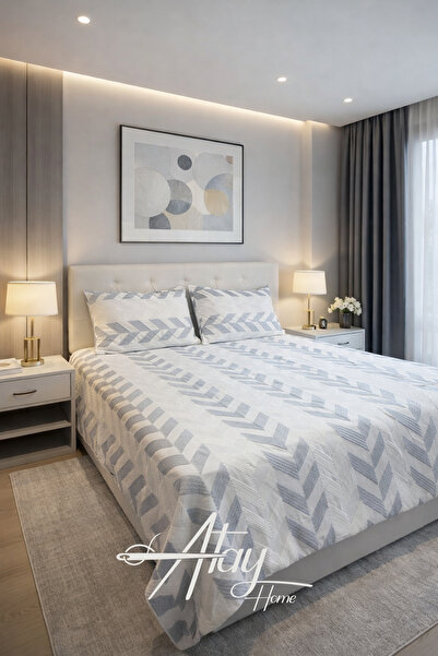 Atay Home طقم غطاء سرير مزدوج عصري بنمط جلد السمكة 240x250 3 قطع