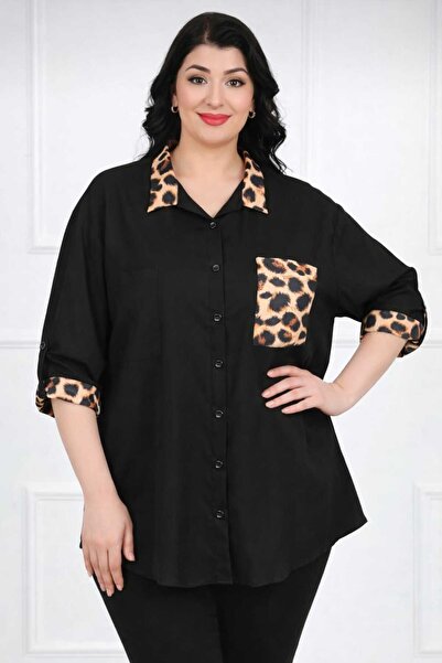 tuana BÜYÜK BEDEN jessıca leopar desen rahat kesim gömlek