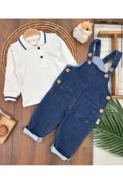 BEBENDY Likralı Kot Düğmeli Erkek Salopet Takım