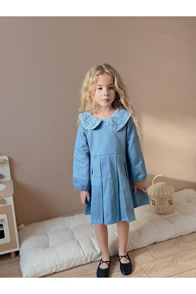 CARLA MARA Girl's Denim Fabric Collar Detail Dress