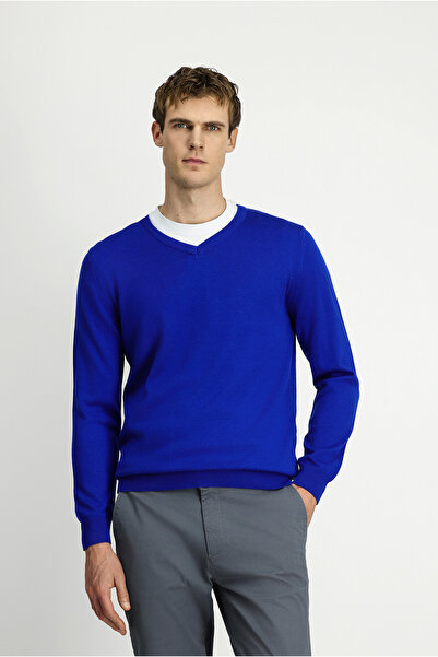 Kiğılı V-Neck Regular Fit Cotton Knitted Sweater