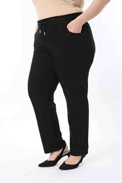 Butik Ayseba Women's Spliced Stone Detailed Steel Mesh Leggings Plus Size Pants