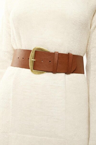 Versla Antik Gold Tokalı Taba Kalın Kemer