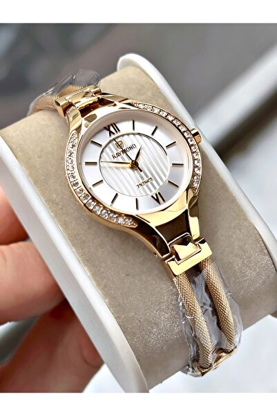 Raymond Altın Renk Taşlı Model Fantazi Çelik Kadın Kol Saati + BİLEKLİK HEDİYELİ