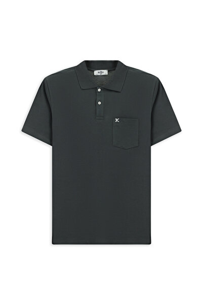 Kiğılı Polo Neck Regular Fit Pocketed Embroidered 100% Cotton T-Shirt