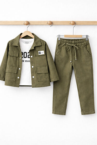 mini kanka 3-12 ani Băieți Jachetă verde kaki Pantaloni jogger Set tricou 3 p...