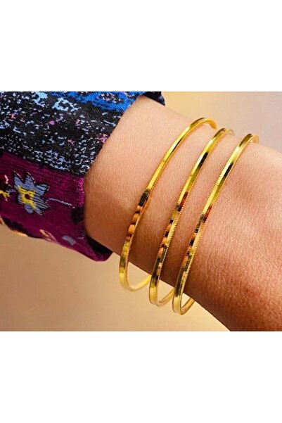 LAYDA 22 Ayar Altın Kaplama Tırtıklı Model Ajda Bilezik 3 ADET XS - 6.0