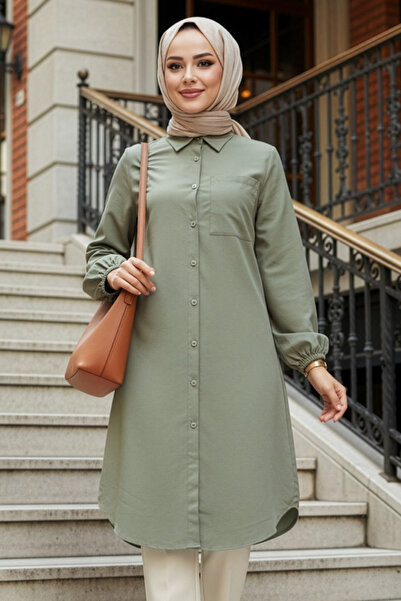 N.S NEVA STYLE Buttoned Green Hijab Tunic 30293Cy