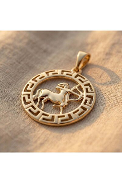 Zeino Yay Burcu Antik Desenli Kolye Ucu - 14k Altın Rengi Kaplama, 2,5 cm çap