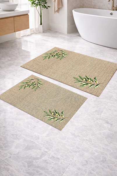 Decomia Home Digital Non-Slip Washable Jute-Look Double Modern Bath Mat Bathr...