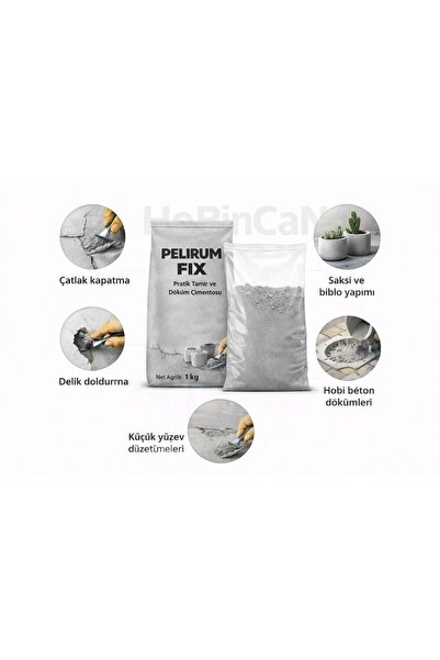 Pelirum Fix Tamir ve Hobi Gri Çimentosu 1 KG – Çatlak Kapama, Delik Dolgu ve Kalıplı Beton Döküm İçin