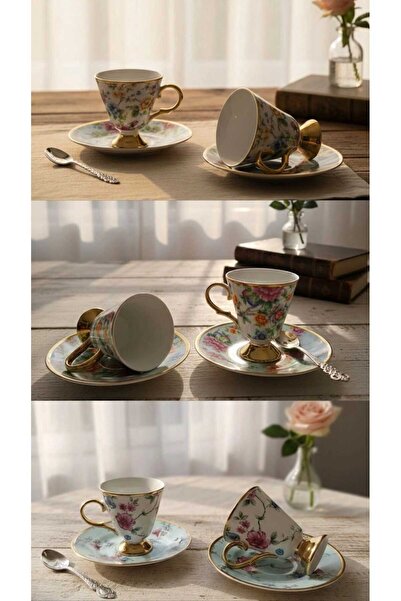 Ogeda Home 6’lı Gold Çiçek Desenli Porselen Kahve Fincan Takımı – Balsa Sunum...