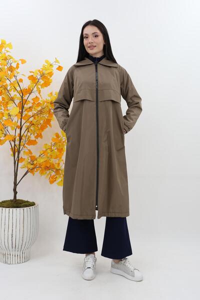 Armine Trend Gömlek Yaka Uzun Kap - Bej