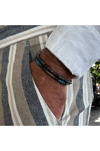 Ezera Caspian Men's Bracelet with Marine Sediment and Hematite with Tiger Eye