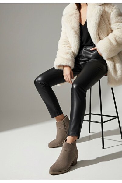 Saracshoes Gerçek Deri Süet Kadın Bot Vizon Lucky