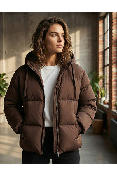 franky B geacă de puf cu glugă pentru femei, maro
