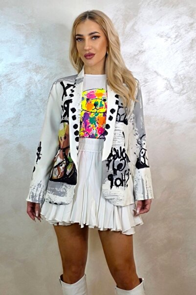 FashionForYou GRAFFITI day jacket, with pop-art print, Go To Shop, White, Siz...