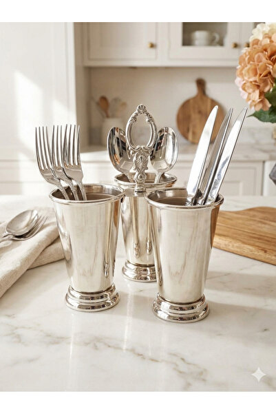 ORUÇ BEY Luxury Silver Plated Cutlery Holder - 3 Compartment Vintage Kitchen ...