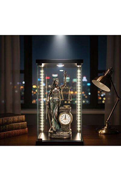 Kuzey Tacı Themis Adalet Tanrıçası 15 CM Masaüstü Dekoratif Saatli Biblo Bron...