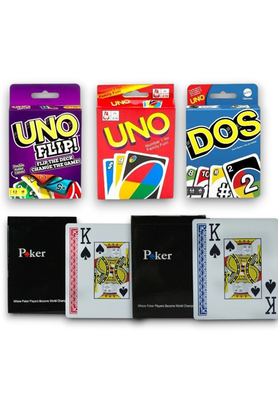 OEM Set de jocuri de societate UNO, UNO Flip, DOS + x2 seturi de cărți de poker