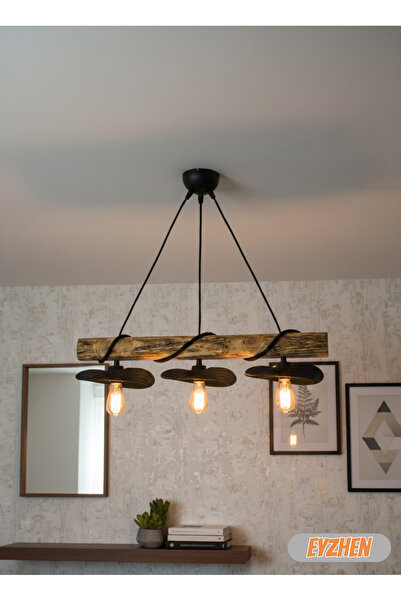 Eyzhen Bohem Tarz Bükülebilir Siyah 3 Lü Eskitme Sarkıt Ahşap Avize Şekil Ver...