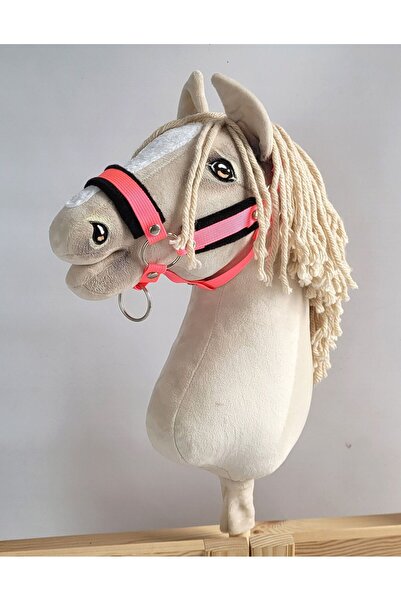 Other Hobby Horse A3 neon pink adjustable horse halter with black fur