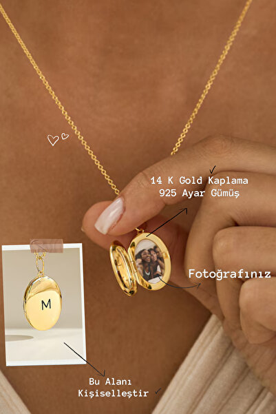 Ricco Jewellery 14 K Gold Kaplama 925 Ayar Gümüş Harf Kapaklı Kolye