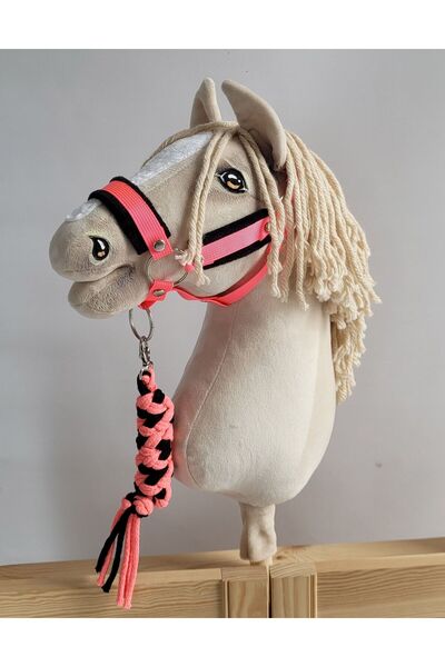 Other Hobby Horse Set: A3 Halter with Black Fur + Rope Lead - Neon Pink/Black