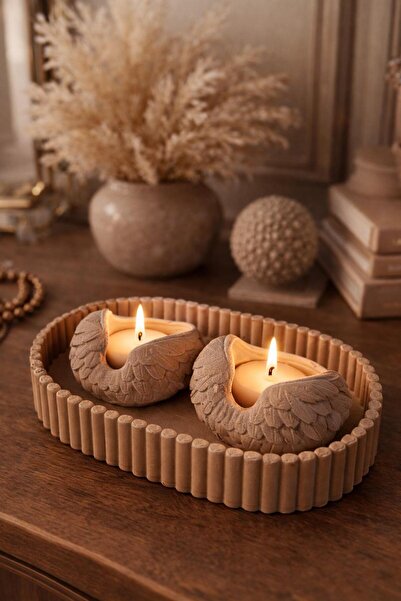 BUBUHOMEDECOR 2'li Set ve Tabaklı Melek Kanatlı Mumluk