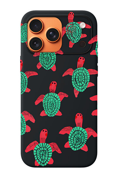 shoptocase iPhone 17 Pro Uyumlu Deniz Kaplumbağası Desenli İçi Süet Lansman T...