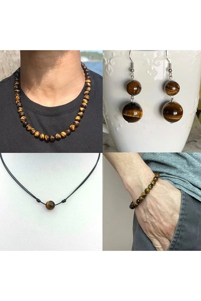RLX BUJİTERİ Orjinal Doğal Taş Kaplan Gözü 8 Mm 1 Dizi (47 Adet) A Kalite